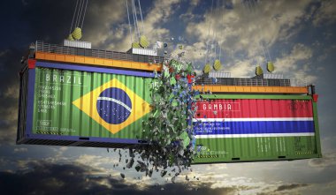 Brezilya ve Gambiya bayraklı kargo konteynerleri - 3 boyutlu illüstrasyon