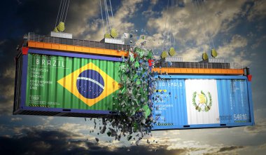 Brezilya ve Guatemala bayraklı kargo konteynerleri - 3 boyutlu illüstrasyon