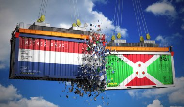 Hollanda ve Burundi bayraklı kargo konteynerleri - 3 boyutlu illüstrasyon