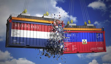 Hollanda ve Haiti bayraklı kargo konteynerleri - 3 boyutlu illüstrasyon