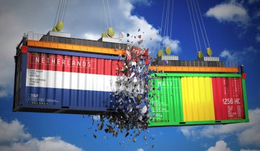 Hollanda ve Mali bayraklı kargo konteynerleri - 3 boyutlu illüstrasyon