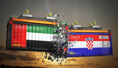 Birleşik Arap Emirlikleri ve Hırvatistan bayraklı kargo konteynerleri - 3D illüstrasyon