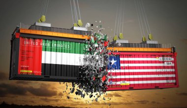 Birleşik Arap Emirlikleri ve Liberya bayraklı kargo konteynerleri - 3 boyutlu illüstrasyon