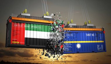 Birleşik Arap Emirlikleri ve Nauru bayraklı kargo konteynerleri - 3 boyutlu illüstrasyon