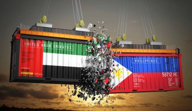 Birleşik Arap Emirlikleri ve Filipinler 'in bayraklı kargo konteynerleri - 3 boyutlu illüstrasyon