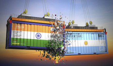 Hindistan ve Arjantin bayraklı kargo konteynerleri - 3 boyutlu illüstrasyon