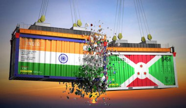 Hindistan ve Burundi bayraklı kargo konteynerleri - 3 boyutlu illüstrasyon