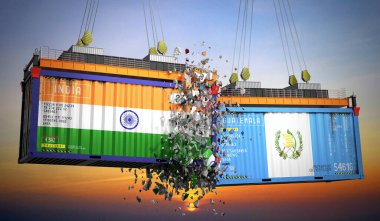 Hindistan ve Guatemala bayraklı kargo konteynerleri - 3 boyutlu illüstrasyon