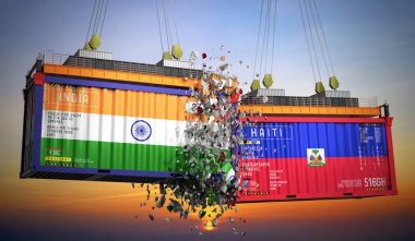 Hindistan ve Haiti bayraklı kargo konteynerleri - 3 boyutlu illüstrasyon