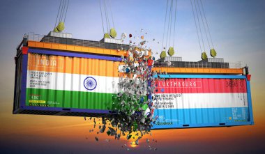 Hindistan ve Lüksemburg bayraklı kargo konteynerleri - 3 boyutlu illüstrasyon