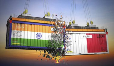 Hindistan ve Malta bayraklı kargo konteynerleri - 3 boyutlu illüstrasyon