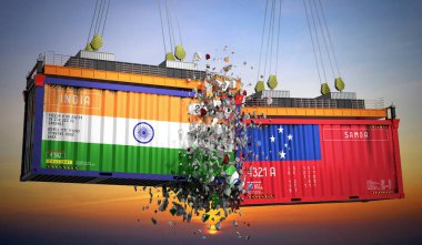 Hindistan ve Samoa bayraklı kargo konteynerleri - 3 boyutlu illüstrasyon