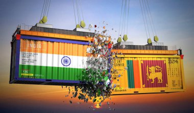 Hindistan ve Sri Lanka bayraklı kargo konteynerleri - 3 boyutlu illüstrasyon