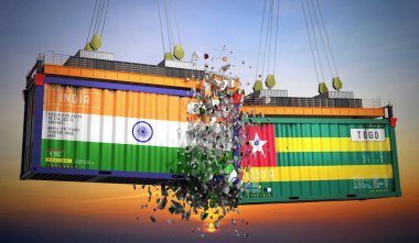 Hindistan ve Togo bayraklı kargo konteynerleri - 3 boyutlu illüstrasyon