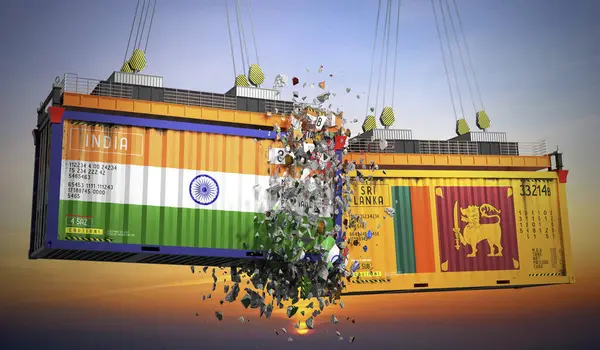 Hindistan ve Sri Lanka bayraklı kargo konteynerleri - 3 boyutlu illüstrasyon