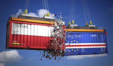 Polonya ve Cape Verde bayraklı kargo konteynerleri - 3 boyutlu illüstrasyon