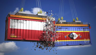 Polonya ve Eswatini 'nin bayraklı kargo konteynerleri - 3 boyutlu illüstrasyon