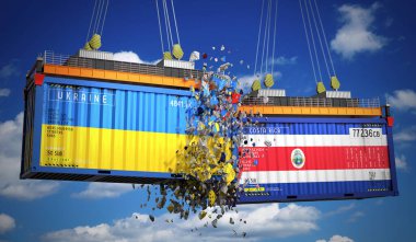 Ukrayna ve Kosta Rika bayraklı kargo konteynerleri - 3 boyutlu illüstrasyon