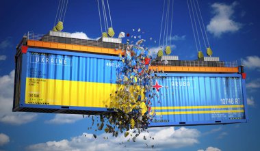 Ukrayna ve Aruba bayraklı kargo konteynerleri - 3 boyutlu illüstrasyon