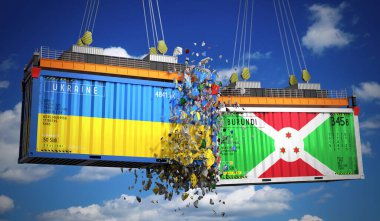Ukrayna ve Burundi bayraklı kargo konteynerleri - 3 boyutlu illüstrasyon