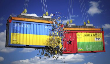 Ukrayna ve Gine Bissau bayraklı kargo konteynerleri - 3 boyutlu illüstrasyon