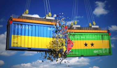 Ukrayna, Sao Tome ve Principe bayraklı kargo konteynerleri - 3 boyutlu illüstrasyon
