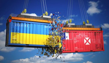 Ukrayna, Wallis ve Futuna bayraklı kargo konteynerleri - 3 boyutlu illüstrasyon