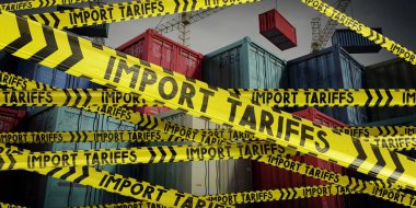 Gümrük kasetleri ve kargo konteynerleri ithal et - 3D illüstrasyon