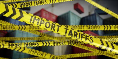 Gümrük kasetleri ve kargo konteynerleri ithal et - 3D illüstrasyon