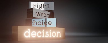 Karar konsepti - blok şekilleri ve parlaklık efekti - 3B illüstrasyon