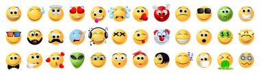 Emoji yüzlerinin toplanması - vektör illüstrasyonu
