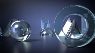 Mavi arkaplanda dönen cam geometrik şekiller - 3840x2160px)