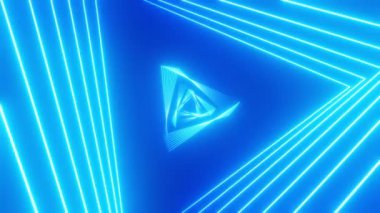 Üçgen mavi neon ışıklı tünel - 3D 4k animasyon (3840x2160px)