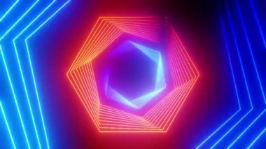 Altıgen şekilli tünel mavi ve turuncu neon ışıklar - 3840x2160px)