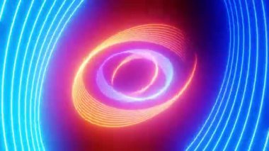 Oval şekilli mavi ve turuncu neon ışıklı tünel - 3840x2160px)