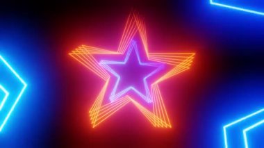 Yıldız şekilli mavi ve turuncu neon ışıklı tünel - 3840x2160px)