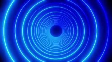 Dairesel mavi neon ışıklı tünel - 3D 4k animasyon (3840x2160px)