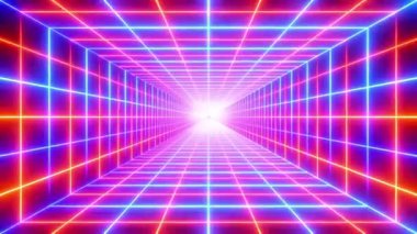 Mavi ve turuncu neon ışıklı tünel - 3D 4k animasyon (3840x2160px)