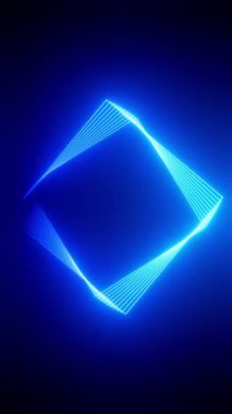 Dönen kare şeklindeki mavi ışıklı tünel - 3D 4k dikey animasyon (2160 x 3840 px)