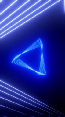 Üçgen mavi neon ışıklı tünel - 3D 4k dikey animasyon (2160 x 3840 px)