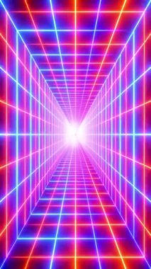 Mavi ve turuncu neon ışıklı tünel - 3D 4k dikey animasyon (2160 x 3840 px)