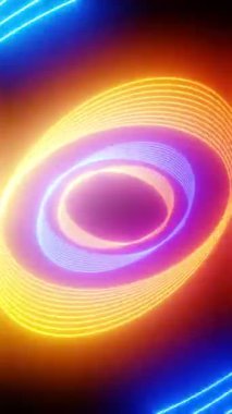 Oval şekilli mavi ve turuncu neon ışıklı tünel - 3D 4k dikey animasyon (2160 x 3840 px)