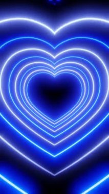 Kalp şeklinde mavi neon ışıklı tünel - 3D 4k dikey animasyon (2160 x 3840 px)