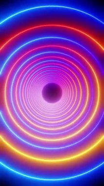 Dairesel mavi ve turuncu neon ışıklı tünel - 3D 4k dikey animasyon (2160 x 3840 px)