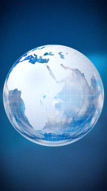 Dönen cam, arkaplanda mavi gökyüzü olan kablo çerçevesi - 3D 4k dikey animasyon (2160 x 3840 px)