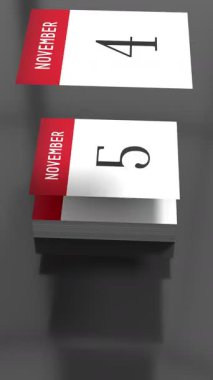 Kasım - Uçan sayfalı kağıt takvimi - 3D 4k dikey animasyon (2160 x 3840 px)
