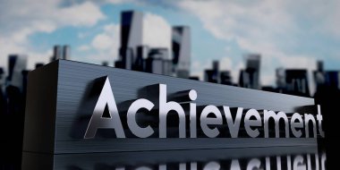 Başarı - Metal küboid ve gökdelenler - 3D illüstrasyon