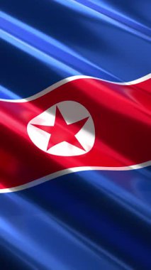 Kuzey Kore - dikey bayrak - dikey döngü 3D 4k animasyon (2160 x 3840 px)
