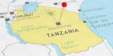 Tanzanya, Dodoma - politik haritada pimi itin - 3D illüstrasyon