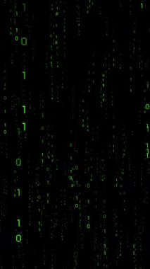 Yeşil ikili kod düşüyor - matris etkisi - 3D 4k dikey animasyon (2160 x 3840 px)